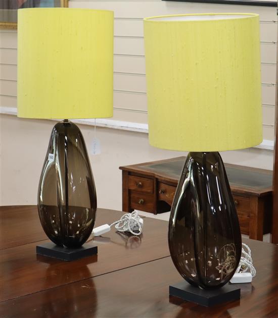A pair of Porto Romana coffee bean glass table lamps overall 78cm
